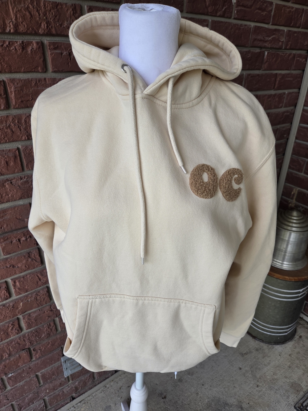 Beige Hoodie with Textured 'OC' Patch